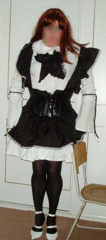 Gothic Maid Cosplay Costume, from the front. transgender transsexual cross dresser crossdresser bondage pictures stories fiction story