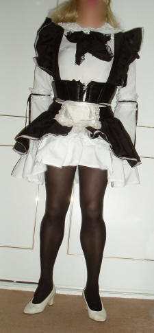 Gothic Maid Cosplay Costume, from the front. transgender transsexual cross dresser crossdresser bondage pictures stories fiction story